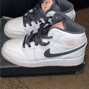 Jordan Kids White and Gray Sneakers with Pink Accents